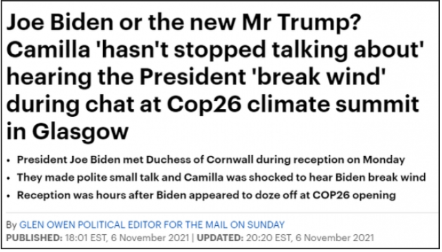 气候大会晚宴出状况 拜登放响屁把英王储妃吓一跳 拜登放响屁把英王储妃吓一跳,拜登